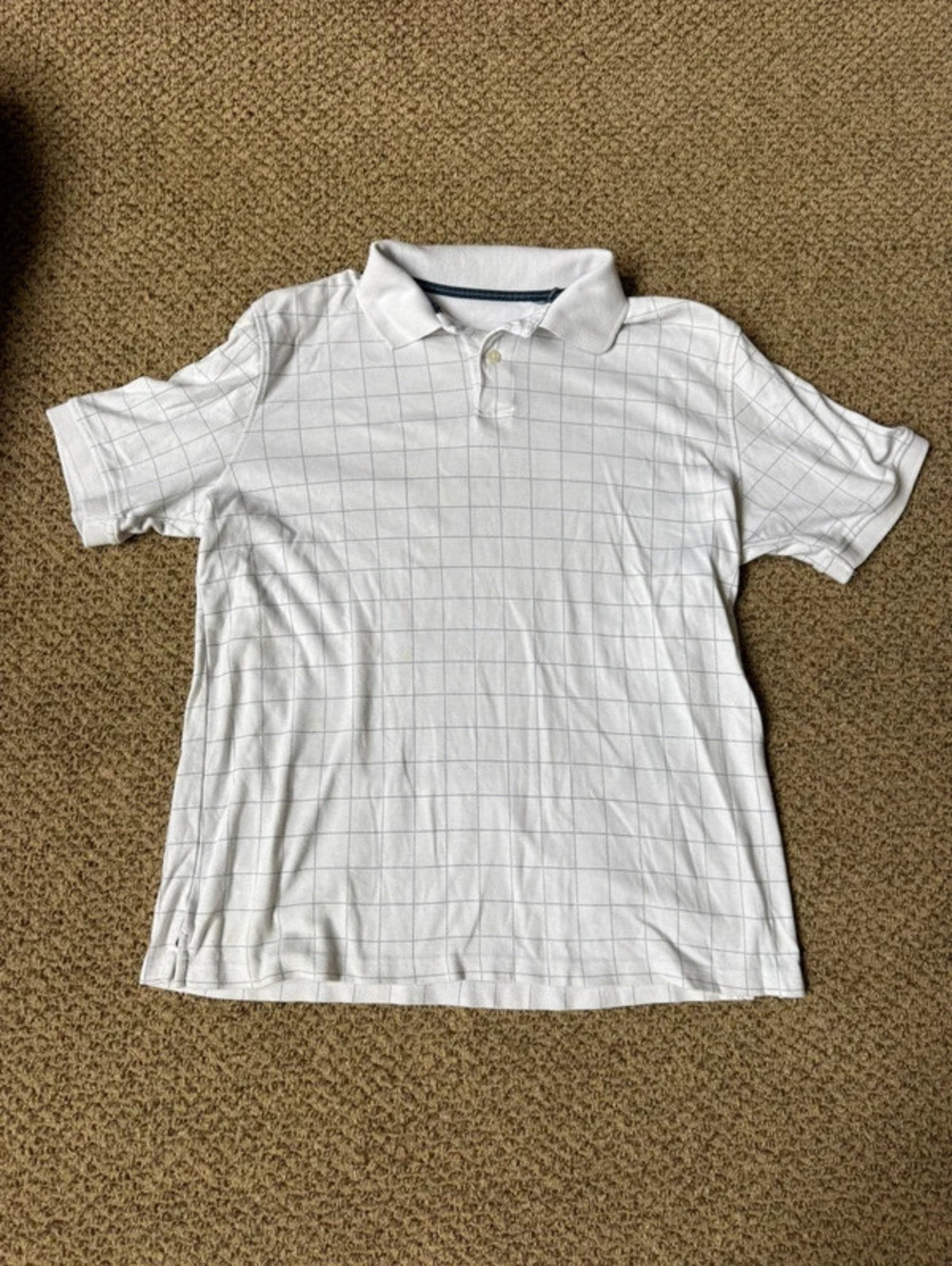 Men’s White with thin black grid golf polo shirt